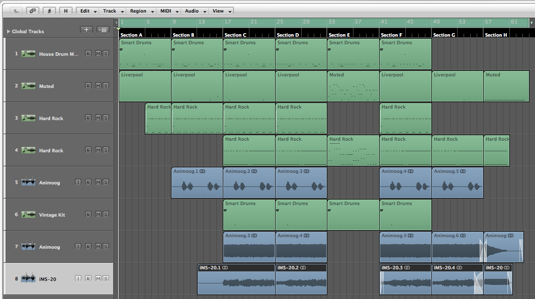 Projeto do GarageBand para iPad sendo finalizado no Logic Pro