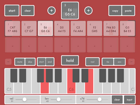 Screenshot histórico de midiSTEPs - midi step sequencer toy