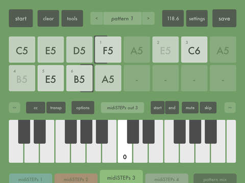 Screenshot histórico de midiSTEPs - midi step sequencer toy