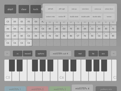 Screenshot histórico de midiSTEPs - midi step sequencer toy