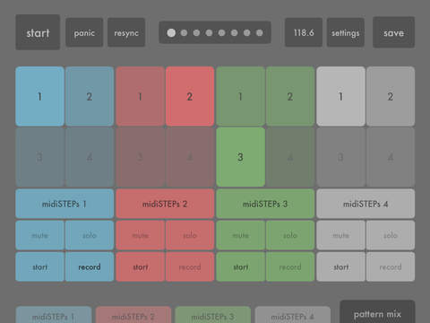 Screenshot histórico de midiSTEPs - midi step sequencer toy